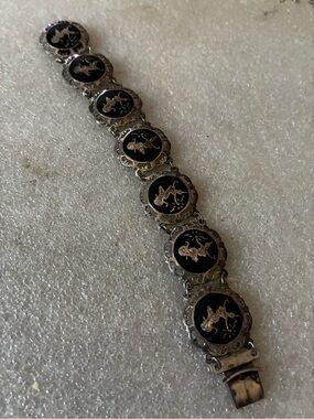 Black and Silver Asian Siam Panel Bracelet antique
